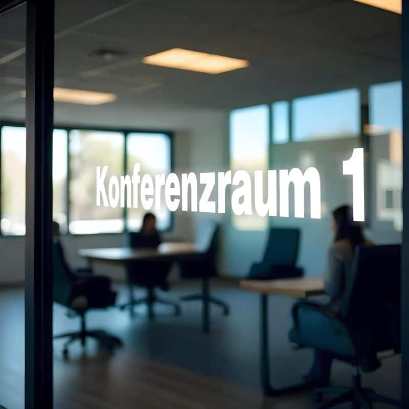 Büro mit Fenstergrafiken